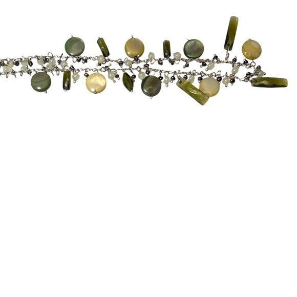 Bohemian Silver Tone Multicolor Bead Necklace Lia Sophia Green Yellow MOP Glass - Picture 4 of 7